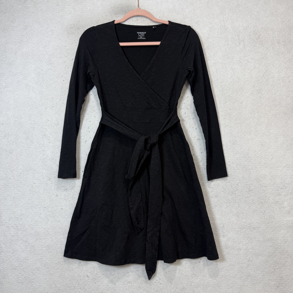 Toad&Co Wrap Dress Womens XS Black Long Sleeve V Neck Fit Flare Knee Length